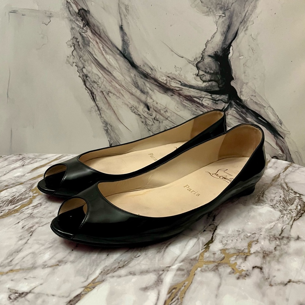 Christian Louboutin Black Peep Toe Flats